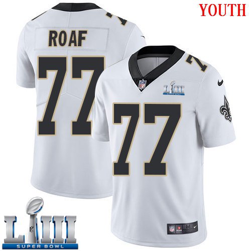 #77 Saints Willie Roaf Youth Road White 2019 Super Bowl LIII Jersey