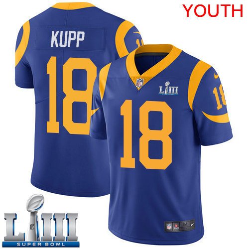 Youth Limited Cooper Kupp Rams Royal Blue 2019 Super Bowl LIII Jersey #18