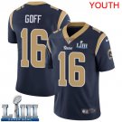 Youth Limited Jared Goff Rams Navy Blue 2019 Super Bowl LIII Jersey #16 Home