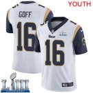 Youth Limited Jared Goff Rams White 2019 Super Bowl LIII Jersey #16 Road