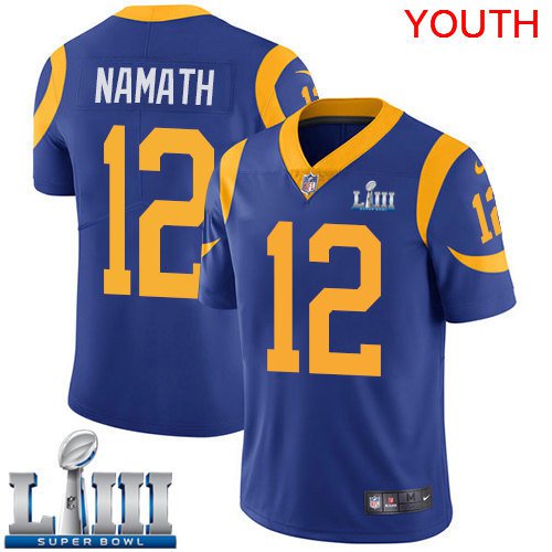 Youth Limited Joe Namath Rams Royal Blue 2019 Super Bowl LIII Jersey #12