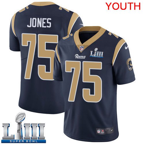 Youth Limited Deacon Jones Rams Navy Blue 2019 Super Bowl LIII Jersey #75 Home