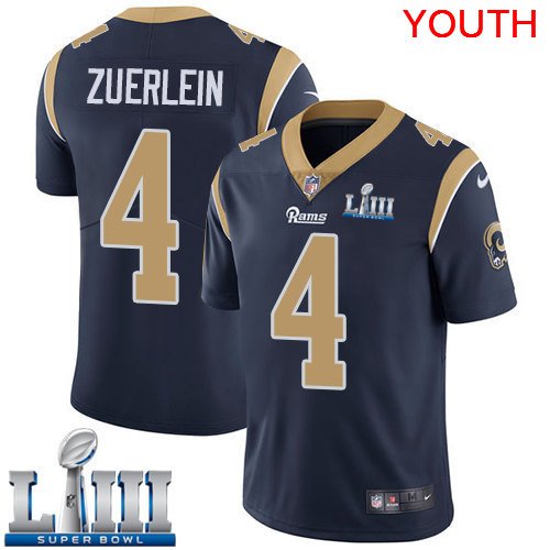 Youth Limited Greg Zuerlein Rams Navy Blue 2019 Super Bowl LIII Jersey #4 Home