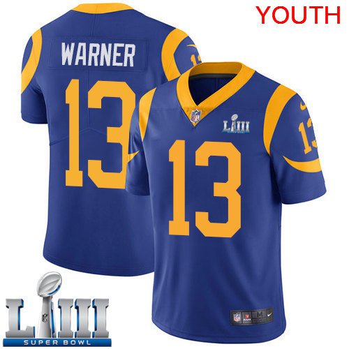 Youth Limited Kurt Warner Rams Royal Blue 2019 Super Bowl LIII Jersey #13