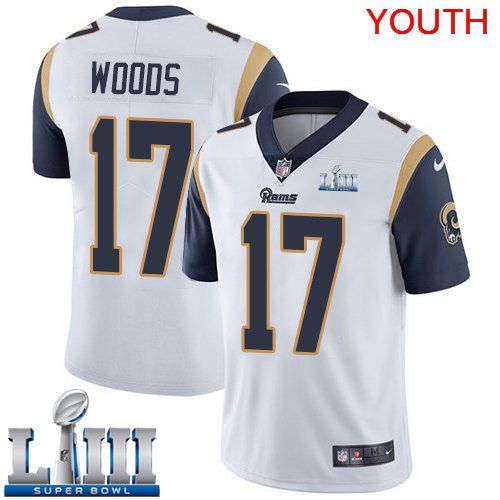 Youth Limited Robert Woods Rams White 2019 Super Bowl LIII Jersey #17 Road