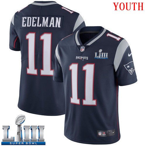 #11 Patriots Julian Edelman Youth Home Navy Blue 2019 Super Bowl LIII Jersey