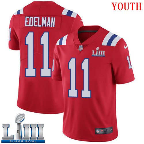 #11 Patriots Julian Edelman Youth Alternate Red 2019 Super Bowl LIII Jersey