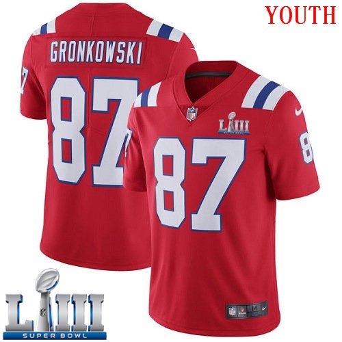 #87 Patriots Rob Gronkowski Youth Alternate Red 2019 Super Bowl LIII Jersey