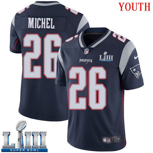 #26 Patriots Sony Michel Youth Home Navy Blue 2019 Super Bowl LIII Jersey