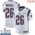 #26 Patriots Sony Michel Youth Road White 2019 Super Bowl LIII Jersey