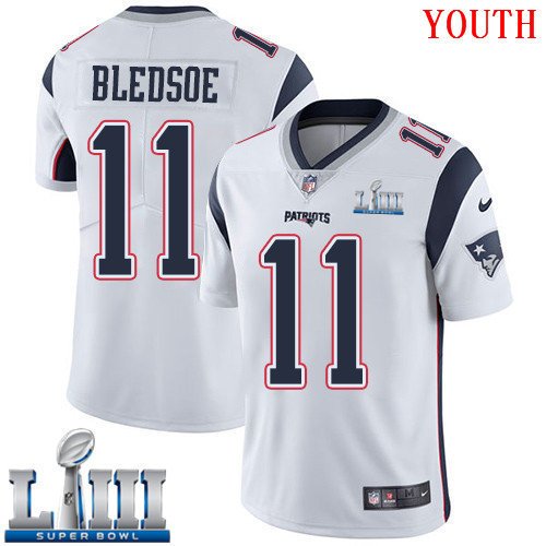 #11 Patriots Drew Bledsoe Youth Road White 2019 Super Bowl LIII Jersey