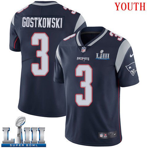 #3 Patriots Stephen Gostkowski Youth Home Navy Blue 2019 Super Bowl LIII Jersey