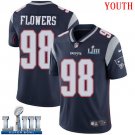 #98 Patriots Trey Flowers Youth Home Navy Blue 2019 Super Bowl LIII Jersey