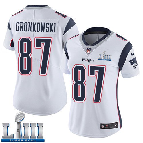 #87 Patriots Rob Gronkowski Women's Road White 2019 Super Bowl LIII Jersey