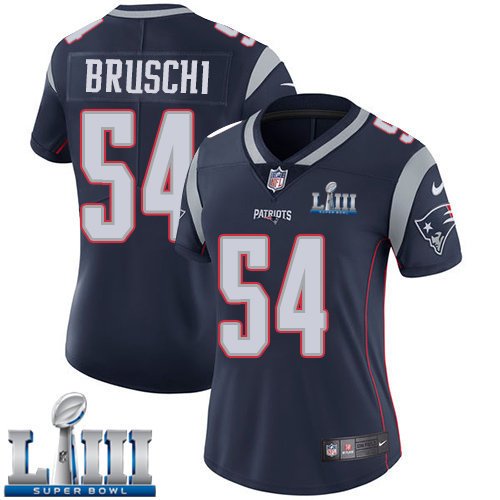 #54 Patriots Tedy Bruschi Women's Home Navy Blue 2019 Super Bowl LIII Jersey