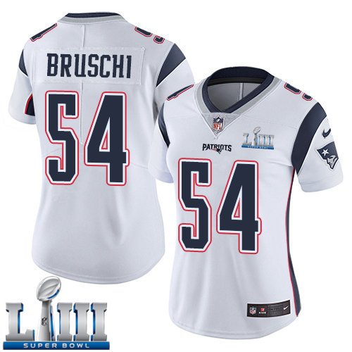 #54 Patriots Tedy Bruschi Women's Road White 2019 Super Bowl LIII Jersey