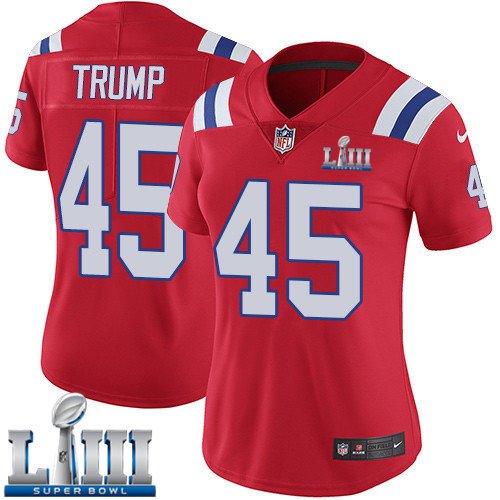 #45 Patriots Donald Trump Women's Alternate Red 2019 Super Bowl LIII Jersey
