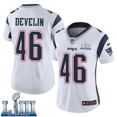 #46 Patriots James Develin Women's Road White 2019 Super Bowl LIII Jersey