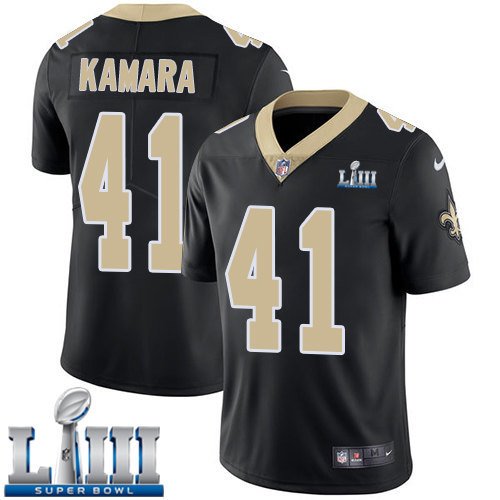 #41 Saints Alvin Kamara Limited Men's Home Black 2019 Super Bowl LIII Jersey