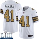 #41 Saints Alvin Kamara Limited Men's White 2019 Super Bowl LIII Jersey Rush