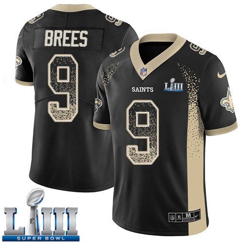 #9 Saints Drew Brees Limited Men's Black 2019 Super Bowl LIII Jersey Drift Fashion