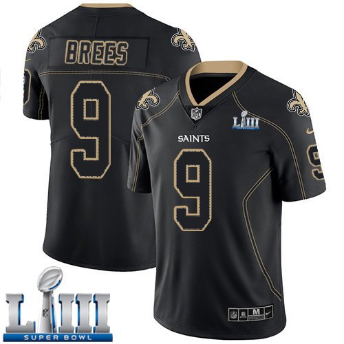 #9 Saints Drew Brees Limited Men's Lights Out Black 2019 Super Bowl LIII Jersey
