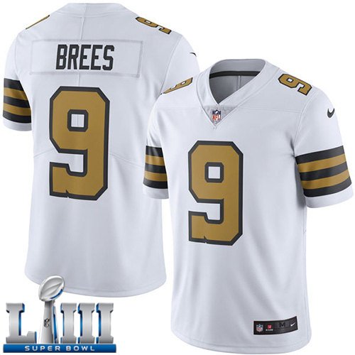 #9 Saints Drew Brees Limited Men's White 2019 Super Bowl LIII Jersey Rush