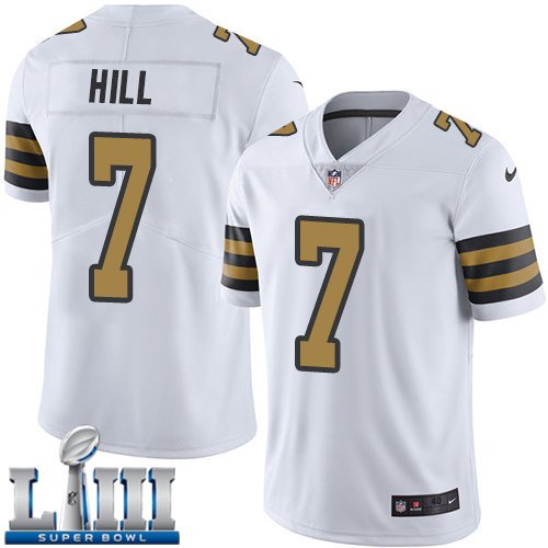 #7 Saints Taysom Hill Limited Men's White 2019 Super Bowl LIII Jersey Rush