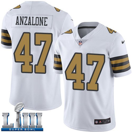#47 Saints Alex Anzalone Limited Men's White 2019 Super Bowl LIII Jersey Rush