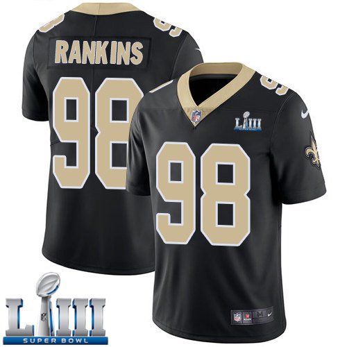 #98 Saints Sheldon Rankins Limited Men's Home Black 2019 Super Bowl LIII Jersey