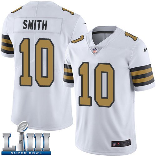 #10 Saints Tre'Quan Smith Limited Men's White 2019 Super Bowl LIII Jersey Rush