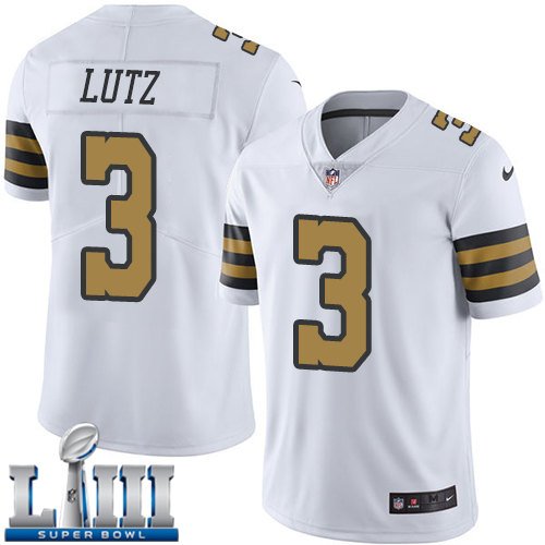 #3 Saints Wil Lutz Limited Men's White 2019 Super Bowl LIII Jersey Rush