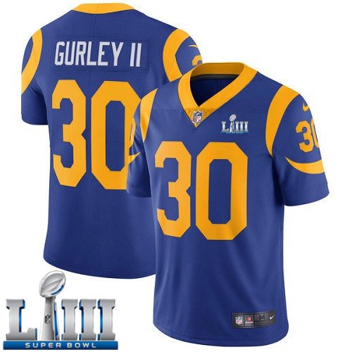 Men's Limited Todd Gurley Rams Royal Blue 2019 Super Bowl LIII Jersey #30