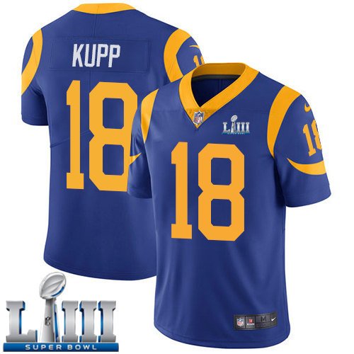 Men's Limited Cooper Kupp Rams Royal Blue 2019 Super Bowl LIII Jersey #18