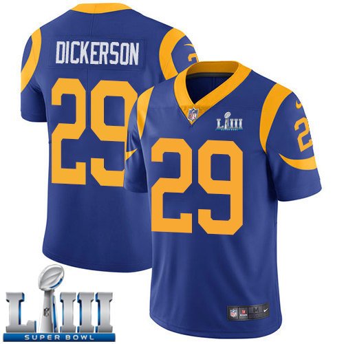 Men's Limited Eric Dickerson Rams Royal Blue 2019 Super Bowl LIII Jersey #29