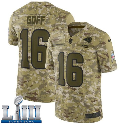 Men's Limited Jared Goff Rams Camo 2019 Super Bowl LIII Jersey #16
