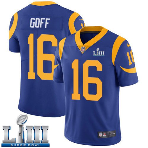 Men's Limited Jared Goff Rams Royal Blue 2019 Super Bowl LIII Jersey #16