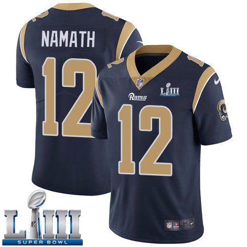 Men's Limited Joe Namath Rams Navy Blue 2019 Super Bowl LIII Jersey #12 Home