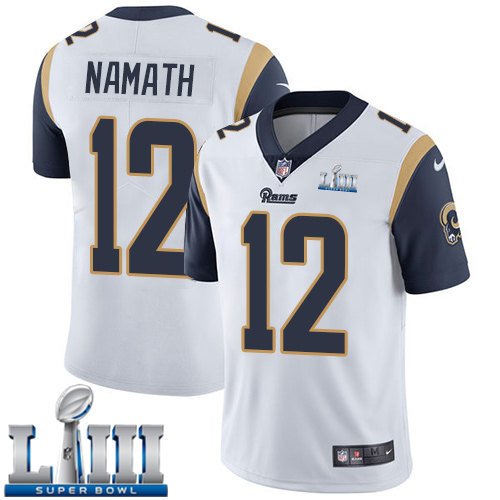 Men's Limited Joe Namath Rams White 2019 Super Bowl LIII Jersey #12 Road