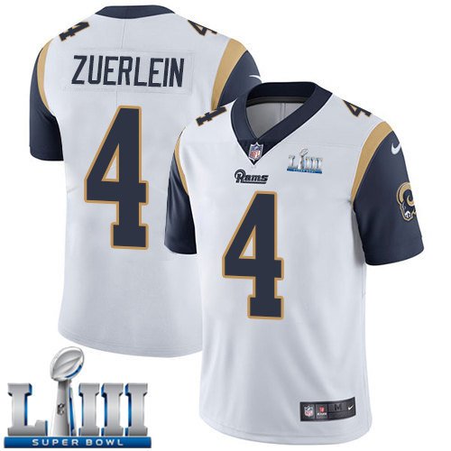 Men's Limited Greg Zuerlein Rams White 2019 Super Bowl LIII Jersey #4 Road