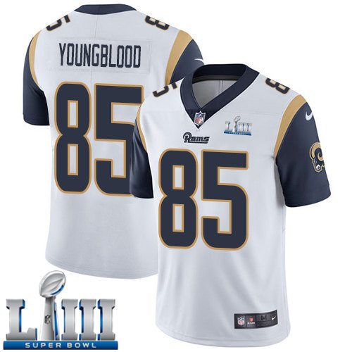 Men's Limited Jack Youngblood Rams White 2019 Super Bowl LIII Jersey #85 Road
