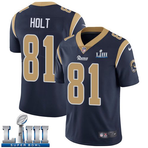 Men's Limited Torry Holt Rams Navy Blue 2019 Super Bowl LIII Jersey #81 Home