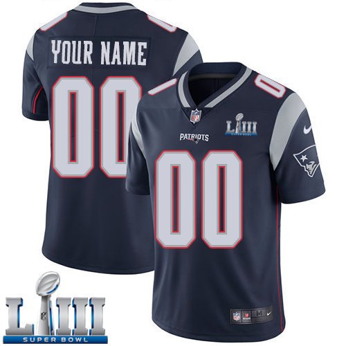 Patriots Limited Men's Home Navy Blue 2019 Super Bowl LIII Jersey Custom Name And Numberized