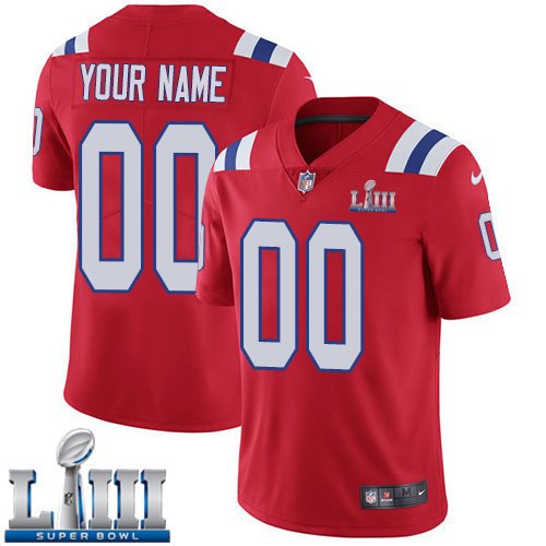 Patriots Limited Men's Alternate Red 2019 Super Bowl LIII Jersey Custom Name And Numberized