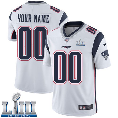 Patriots Limited Men's Road White 2019 Super Bowl LIII Jersey Custom Name And Numberized