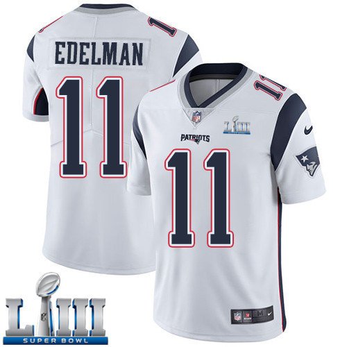 #11 Patriots Julian Edelman Limited Men's Road White 2019 Super Bowl LIII Jersey