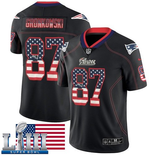 #87 Patriots Rob Gronkowski Limited Men's Black 2019 Super Bowl LIII Jersey USA Flag
