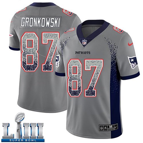 #87 Patriots Rob Gronkowski Limited Men's Gray 2019 Super Bowl LIII Jersey Drift Fashion