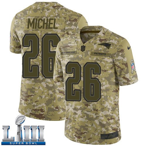#26 Patriots Sony Michel Limited Men's Camo 2019 Super Bowl LIII Jersey