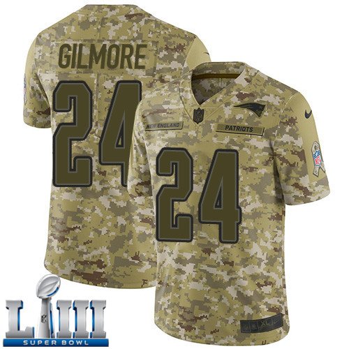 #24 Patriots Stephon Gilmore Limited Men's Camo 2019 Super Bowl LIII Jersey